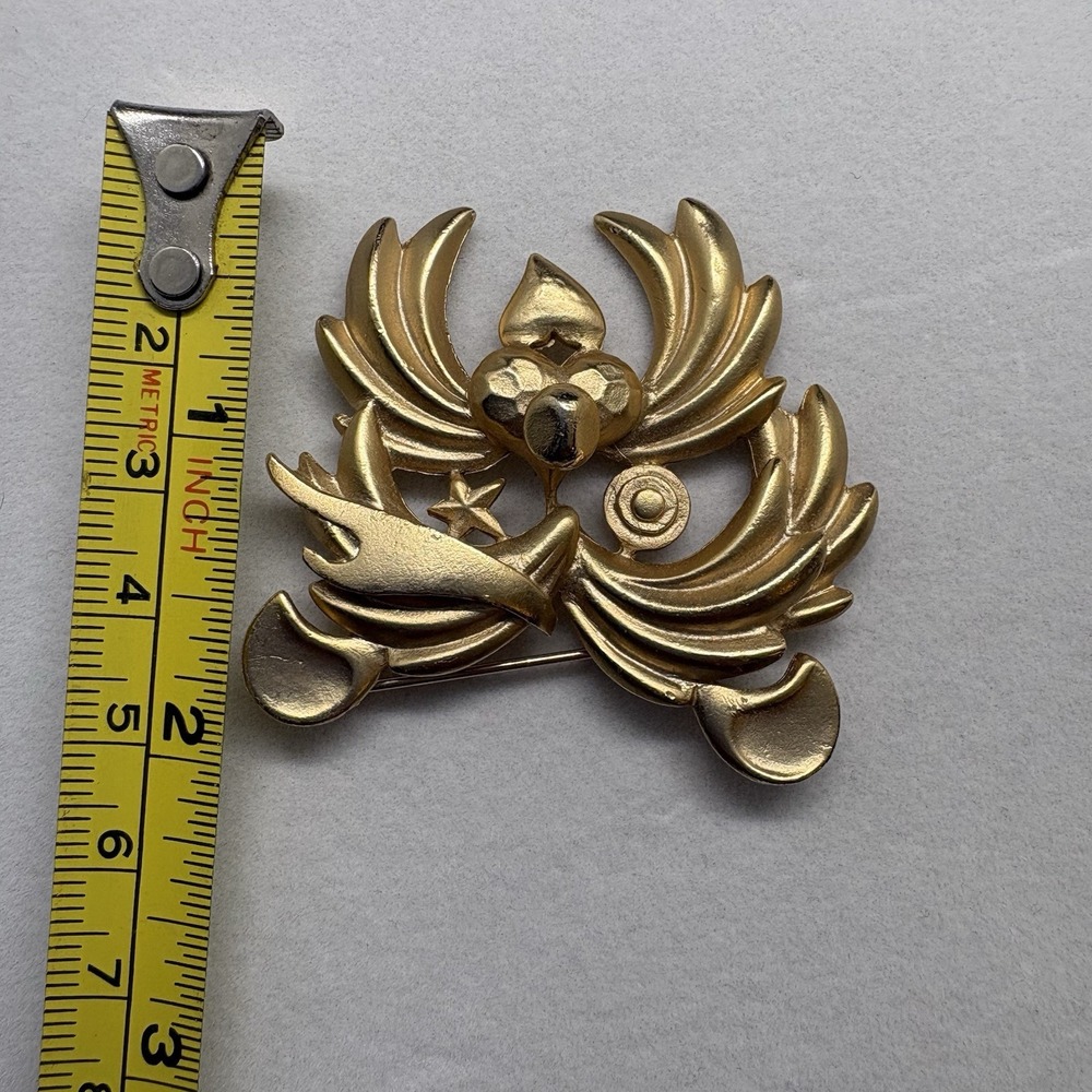 Brooch Gold Tone Flower‎ Heart Art Deco - Picture 3 of 5